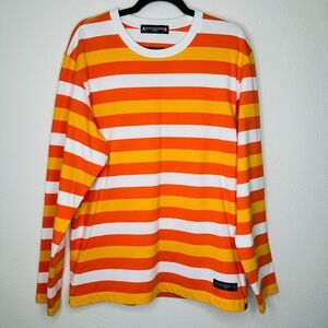Mastermind World Retro 90s White Orange Yellow Stripe Shirt Skull Crossbone Long